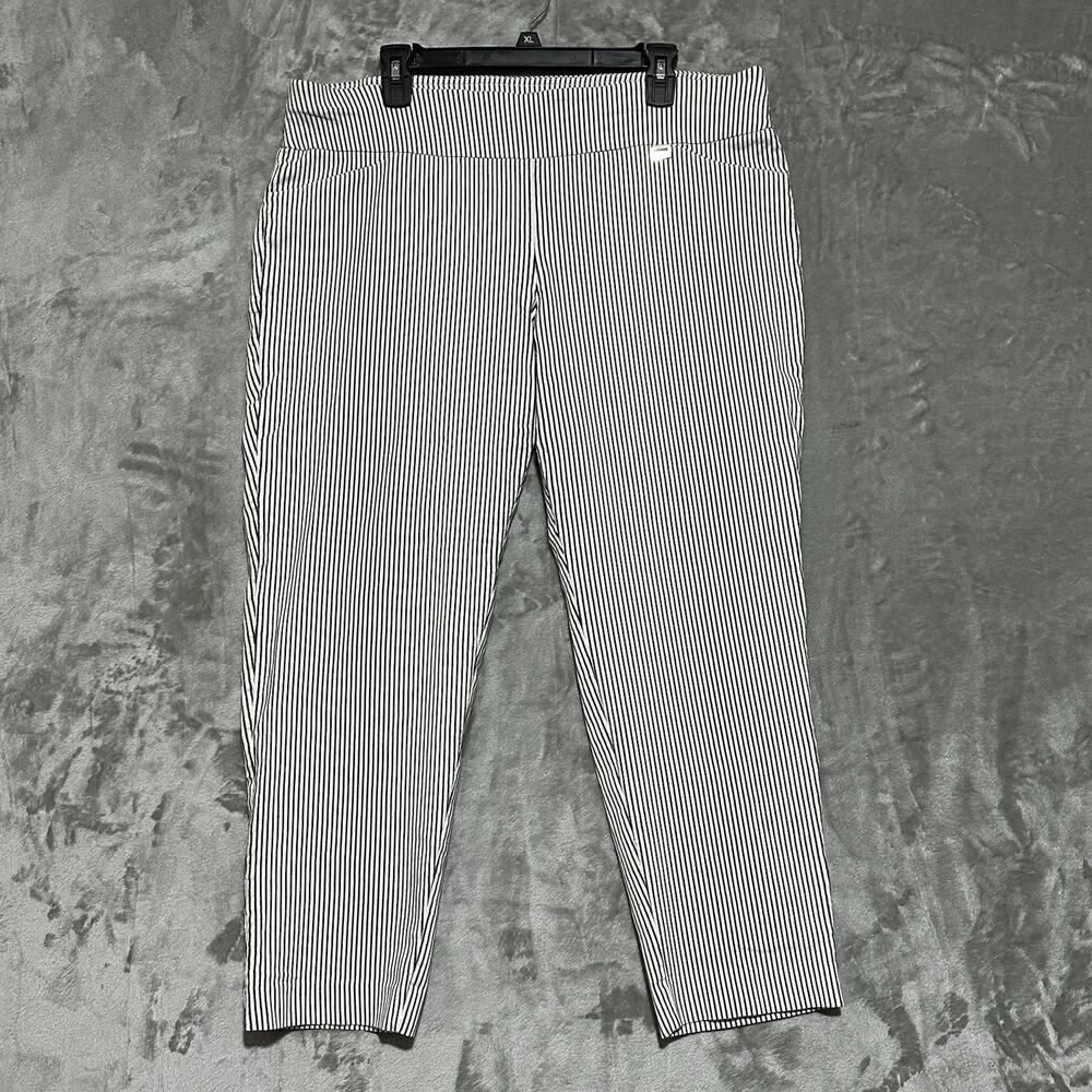 Anne Klein Ponte Pull On Cropped Work Pants Womens Sz 2X Striped Office Coastal